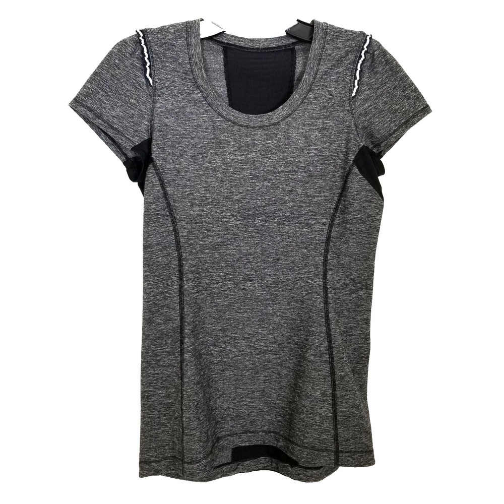 Lululemon Run Full Tilt Ruffle Shirt  Women Sz 8 Heathered Gray‎ Black Athletic